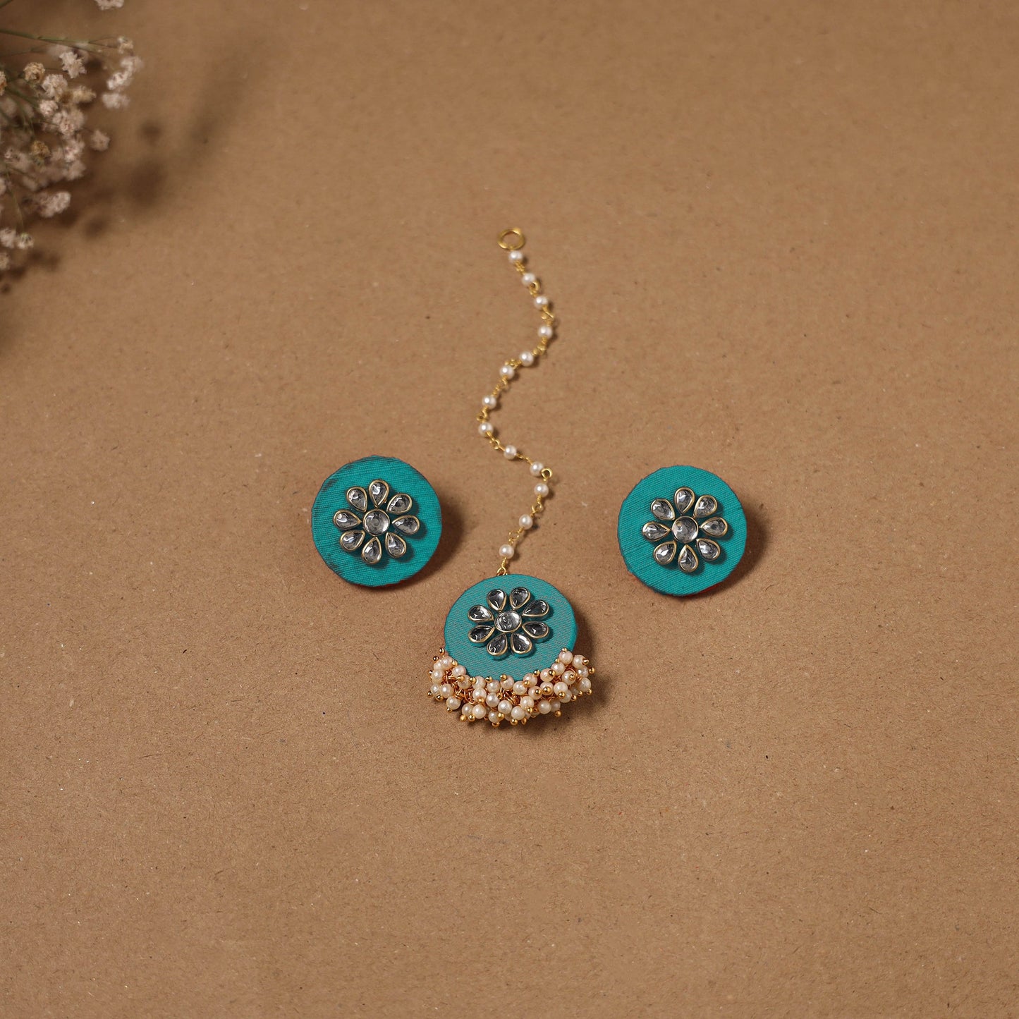 Fabart kundan earrings & maang tikka set 20 - handcrafted