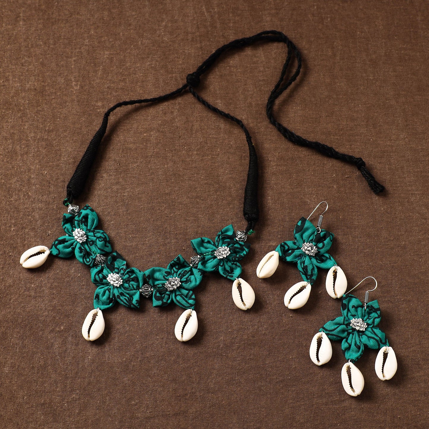 Green - fabart phool kali shell choker necklace set 01