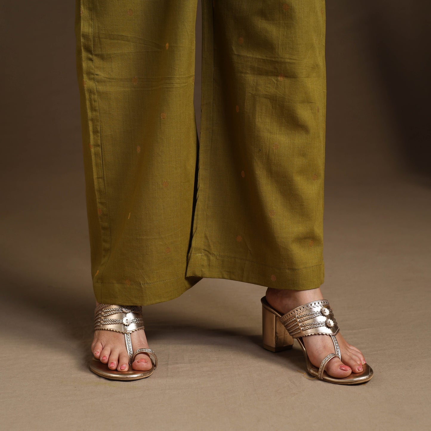 Green Flared Cotton Jacquard Kurta with Palazzo Set