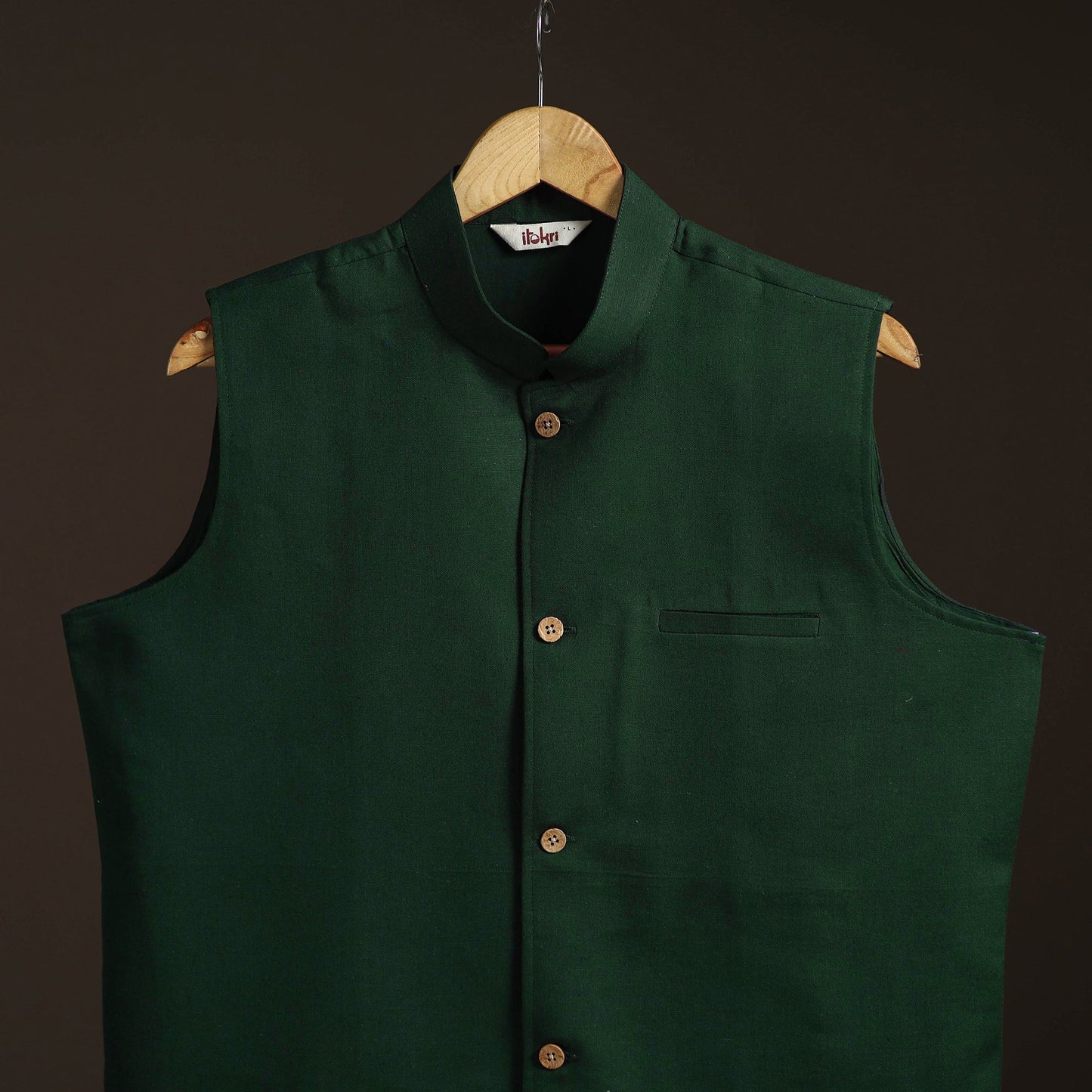 Green - flex cotton men plain nehru jacket 10 - handcrafted