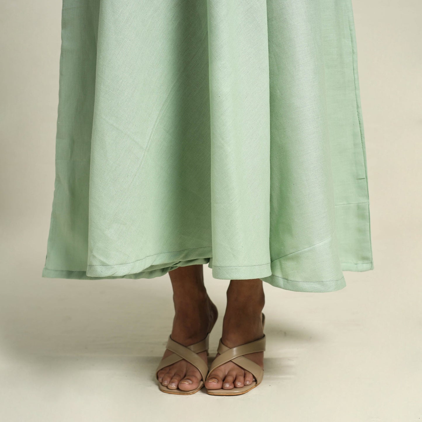 Green Flex Cotton Plain Dress