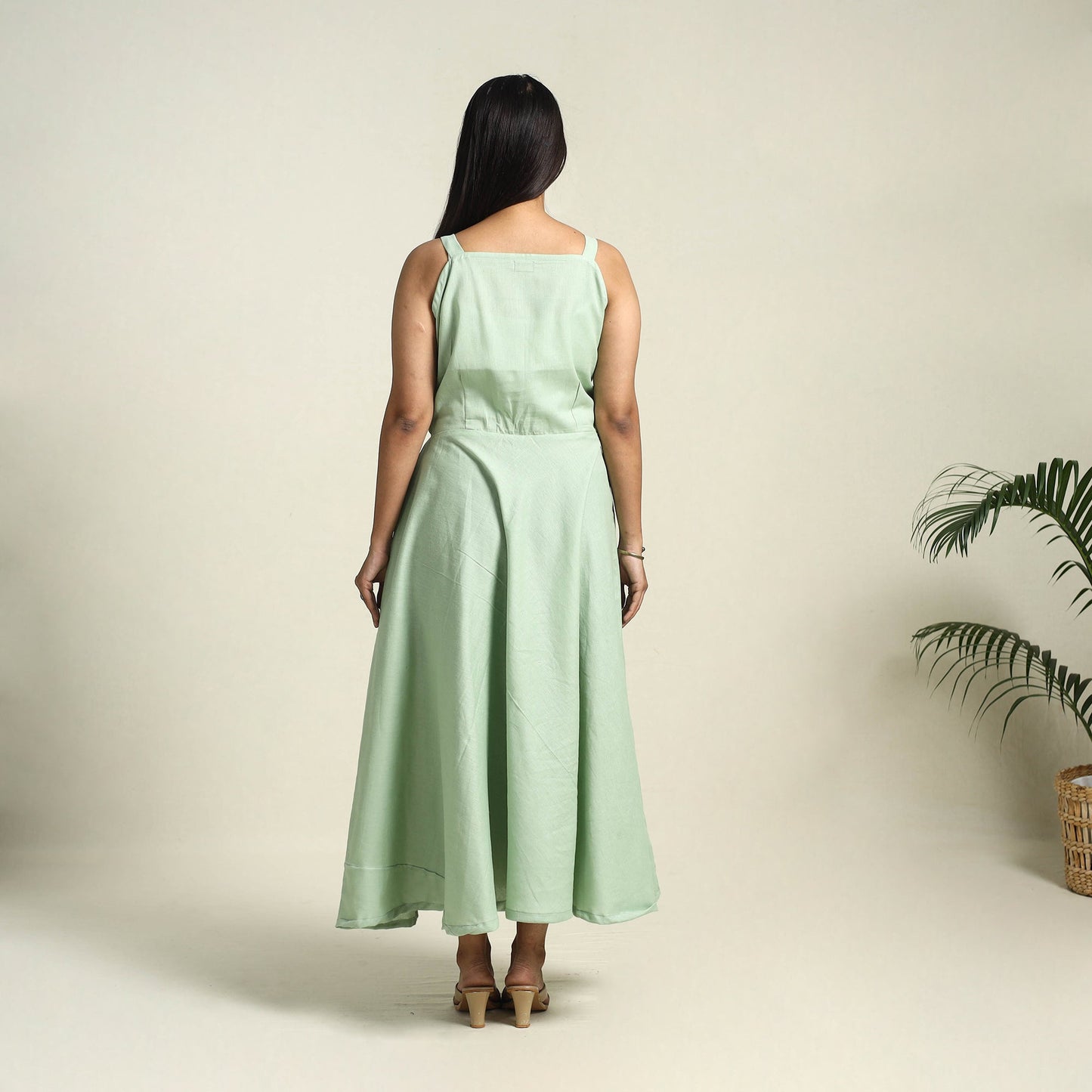 Green Flex Cotton Plain Dress