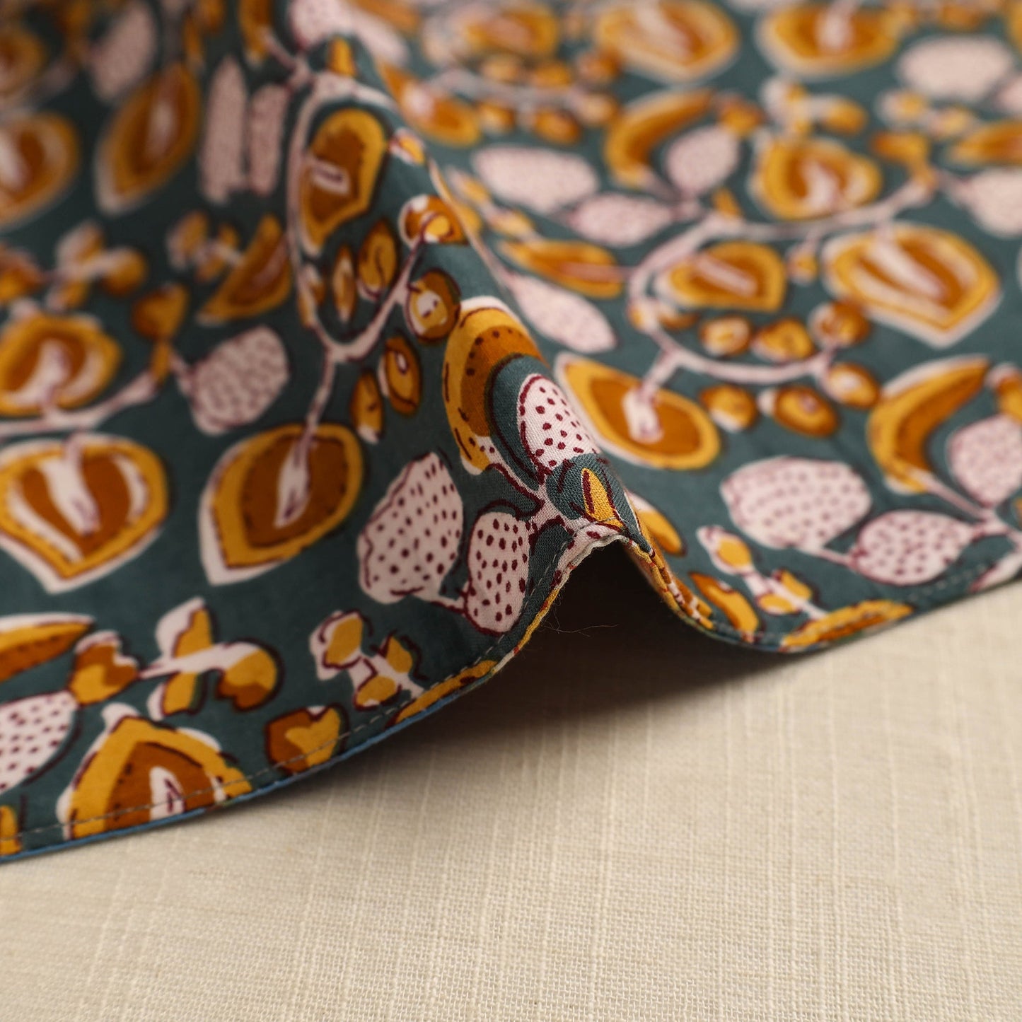 Green Floral Print Cotton Reversible Table Mat