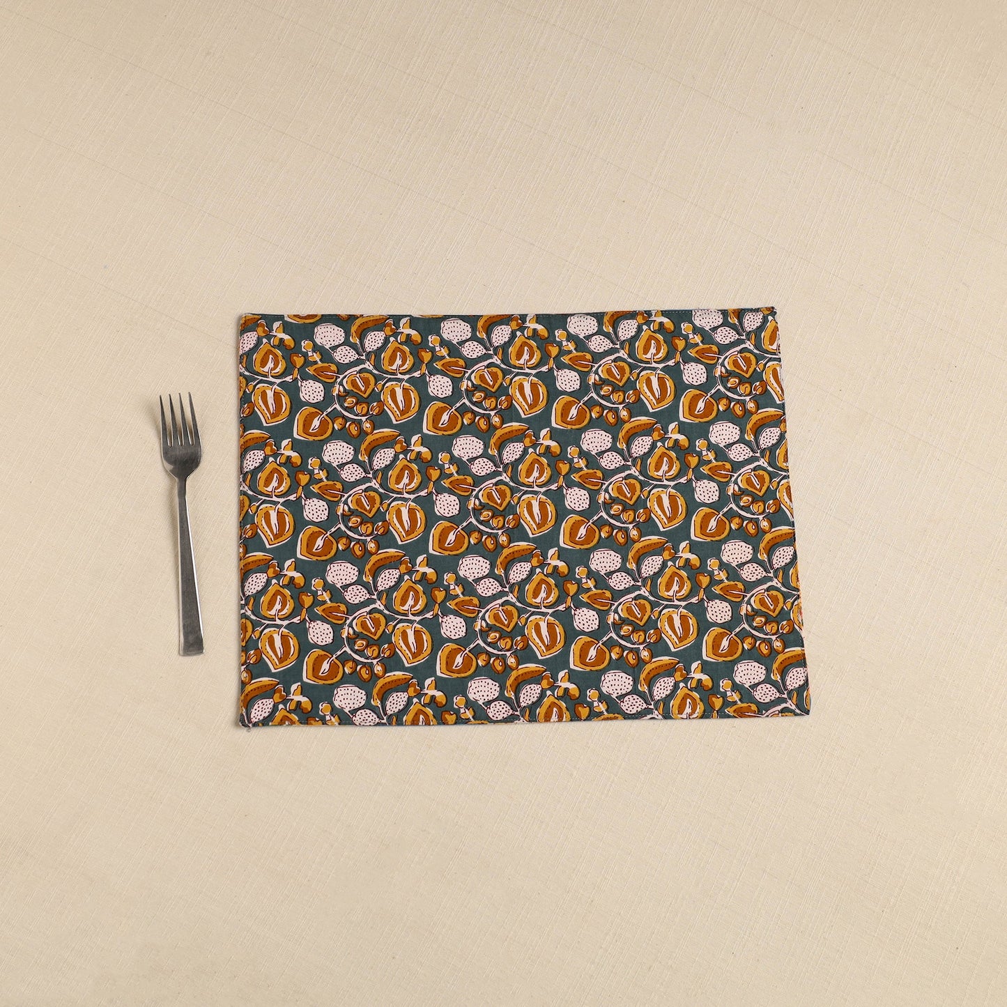 Green Floral Print Cotton Reversible Table Mat