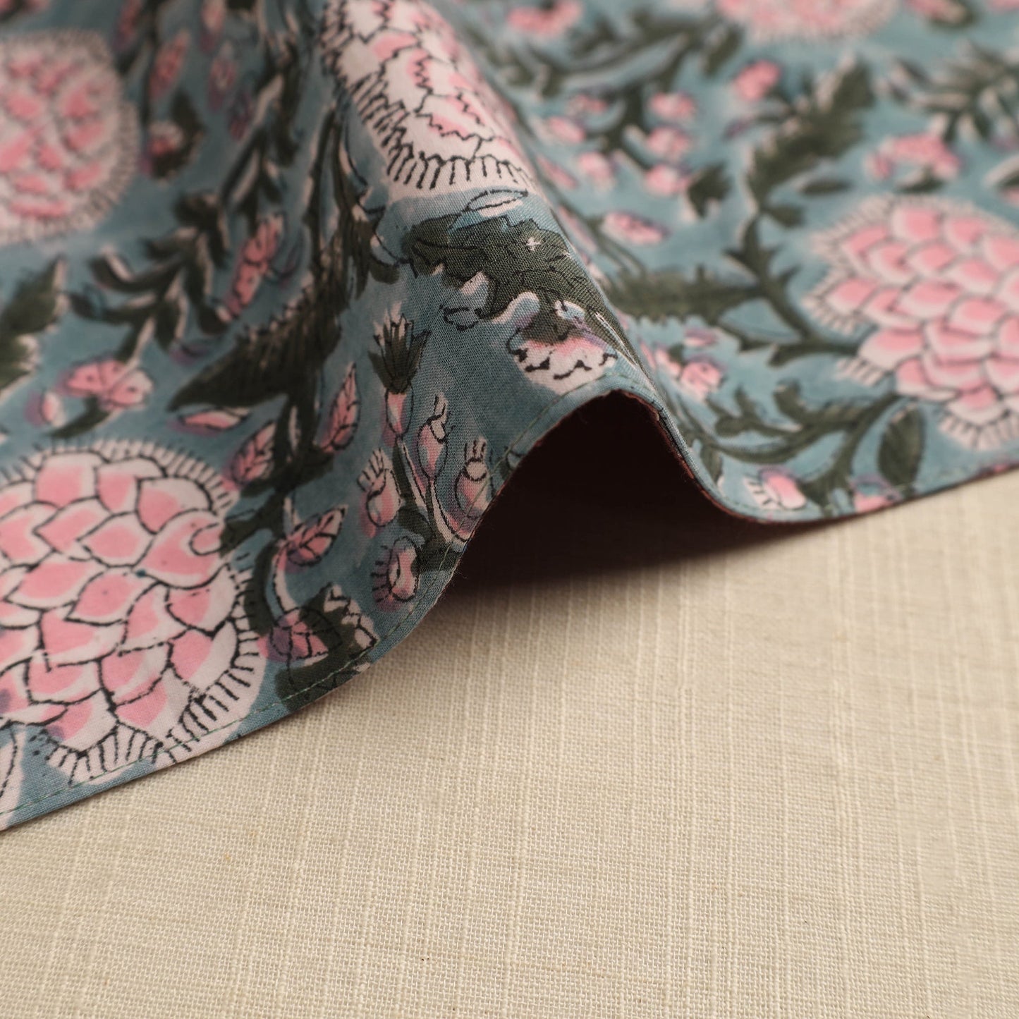Green Floral Print Cotton Reversible Table Mat