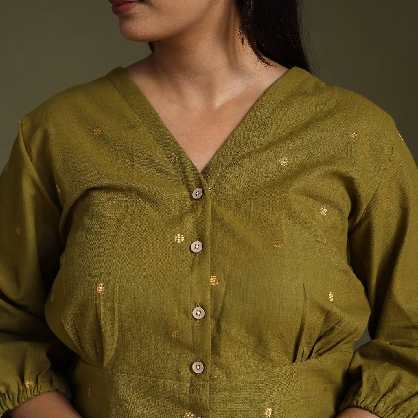 Green Full Sleeve Cotton Jacquard Crop Top