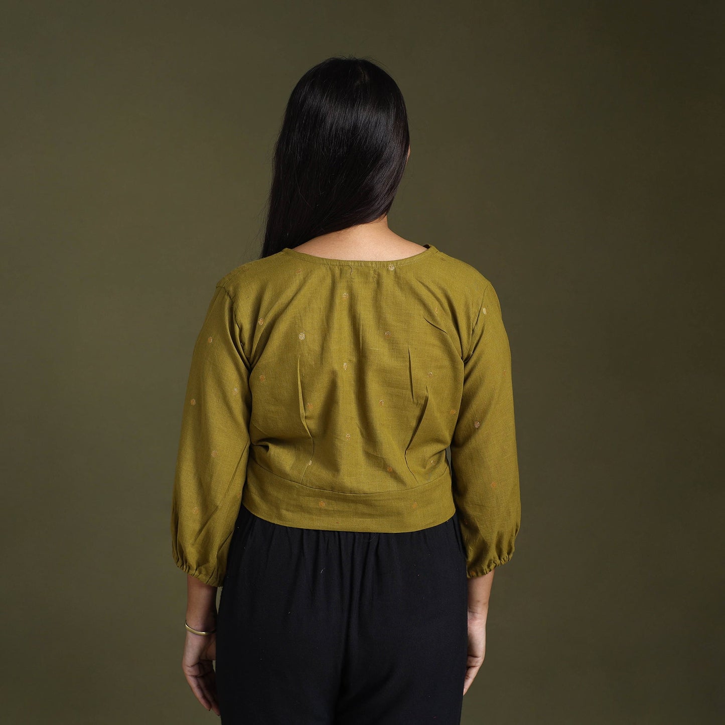 Green Full Sleeve Cotton Jacquard Crop Top