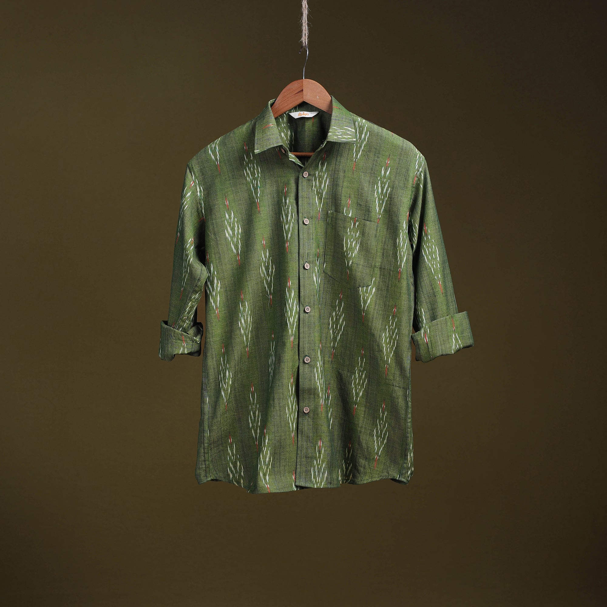Grey - Half Sleeve Men Cotton Pochampally Ikat Shirt 08