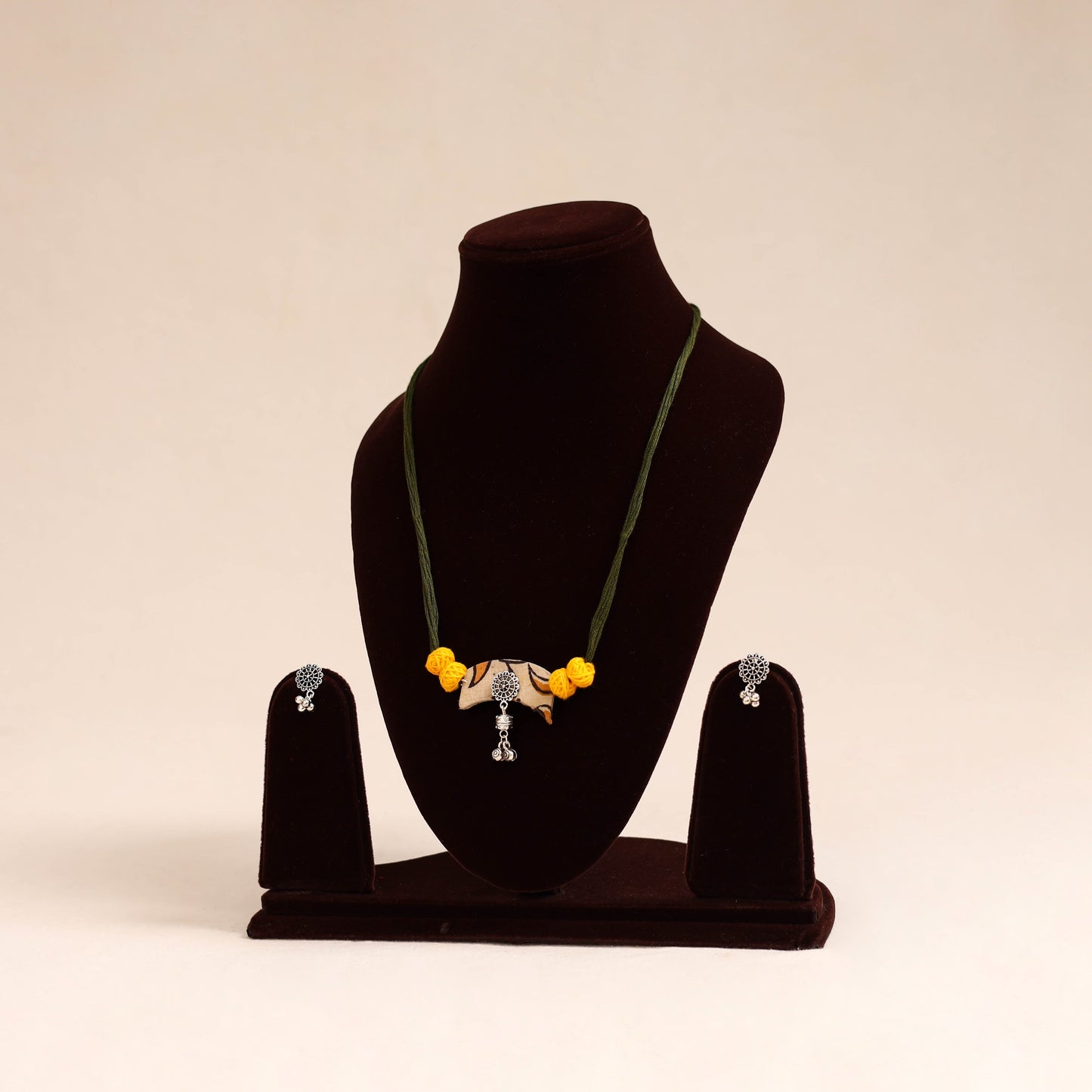 Green - german silver fabart necklace set 21 - handcrafted