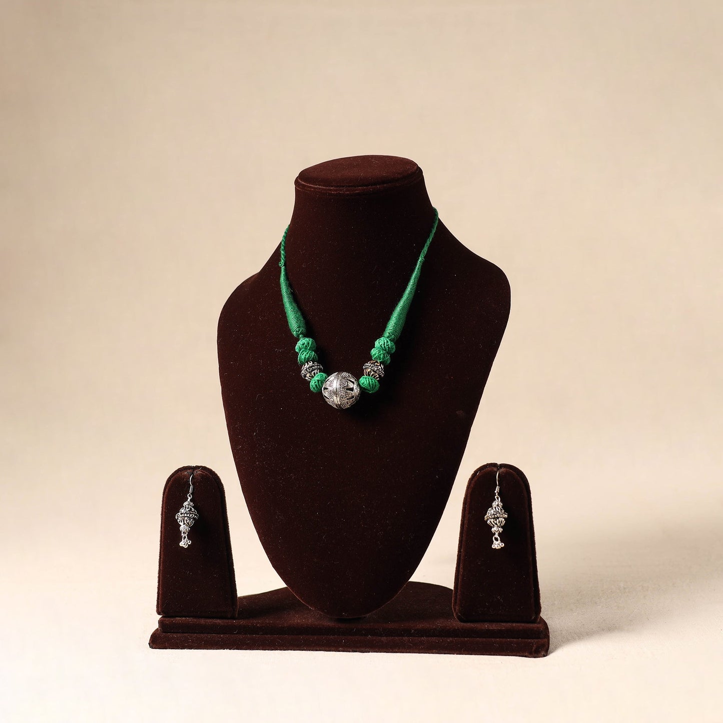 Green - german silver necklace set 35 - handcrafted