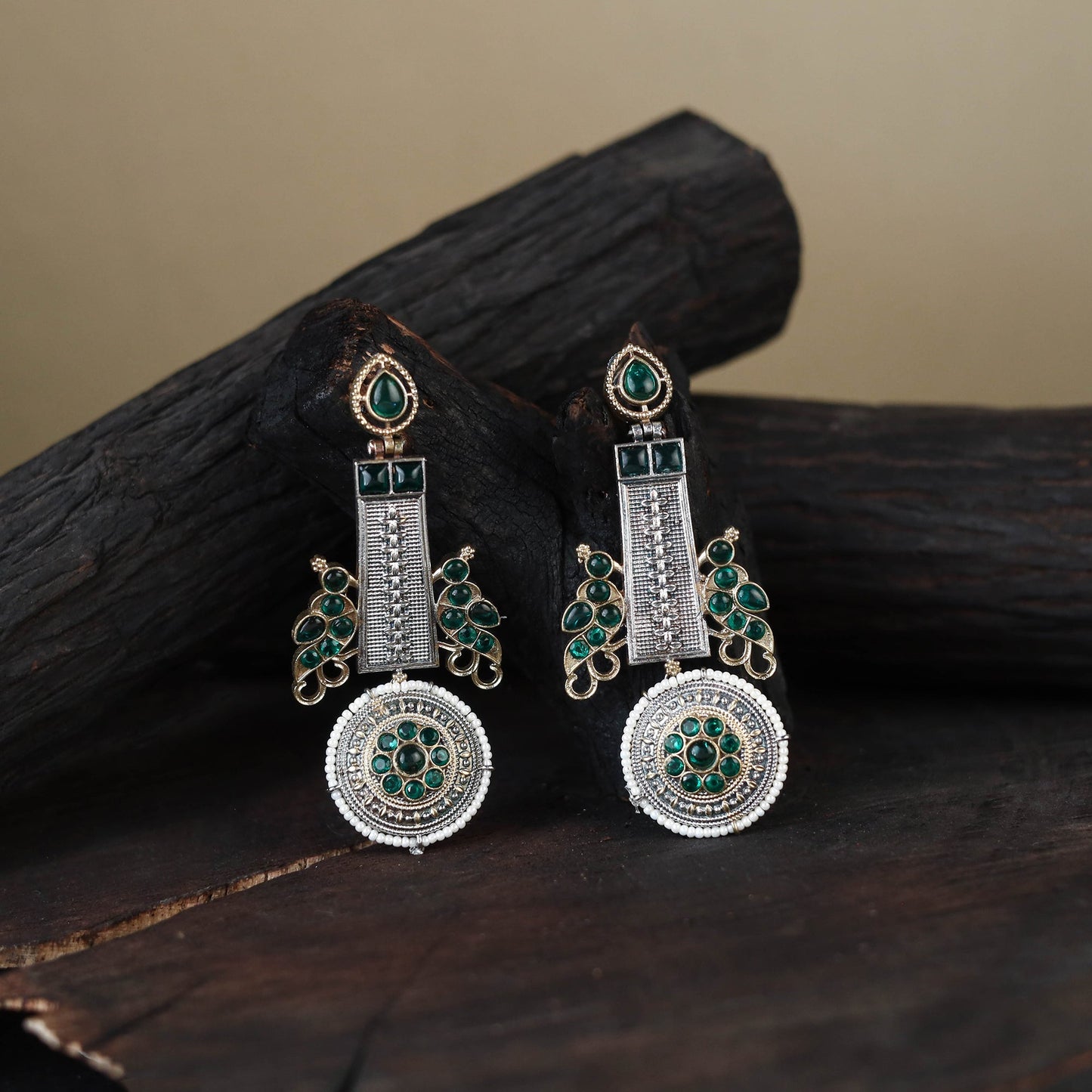 White German Silver-Plated Ethnic Drop Earrings