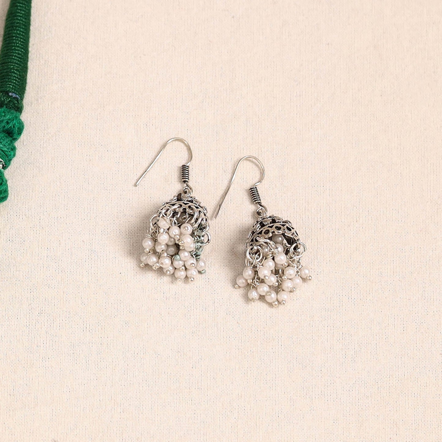 Green German Silver Thread Beads Necklace Set