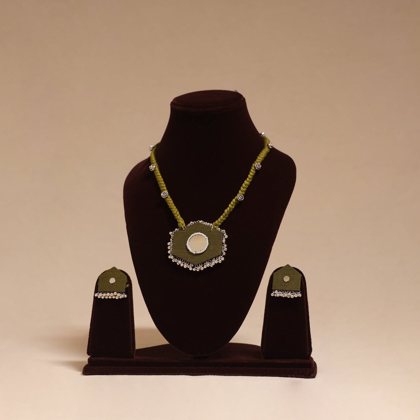 Ghungroo mirror work fabart necklace set 11 - handcrafted