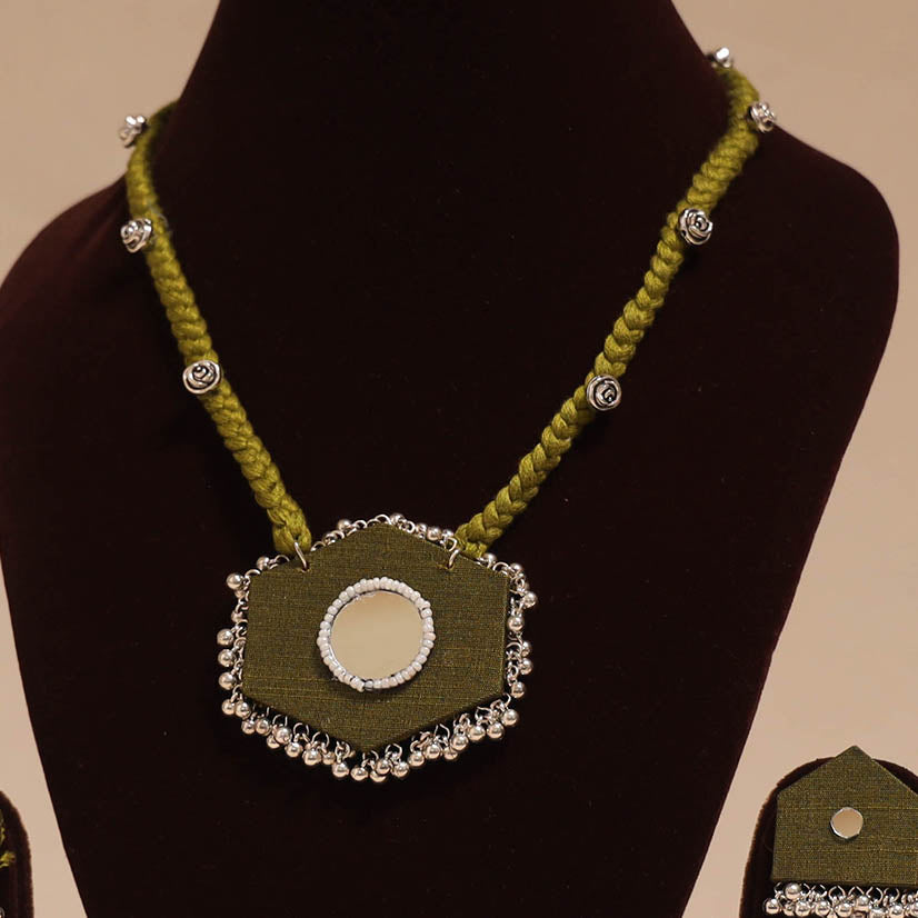 Ghungroo mirror work fabart necklace set 11 - handcrafted