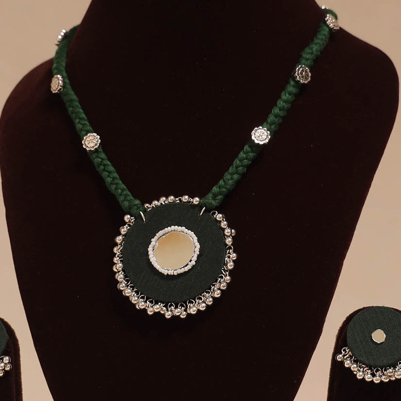 Ghungroo mirror work fabart necklace set 13 - handcrafted