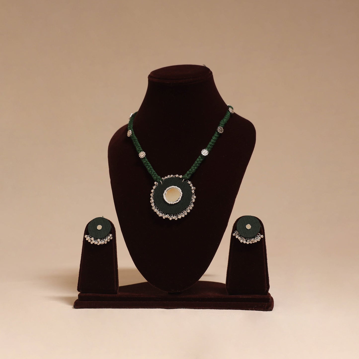 Ghungroo mirror work fabart necklace set 13 - handcrafted