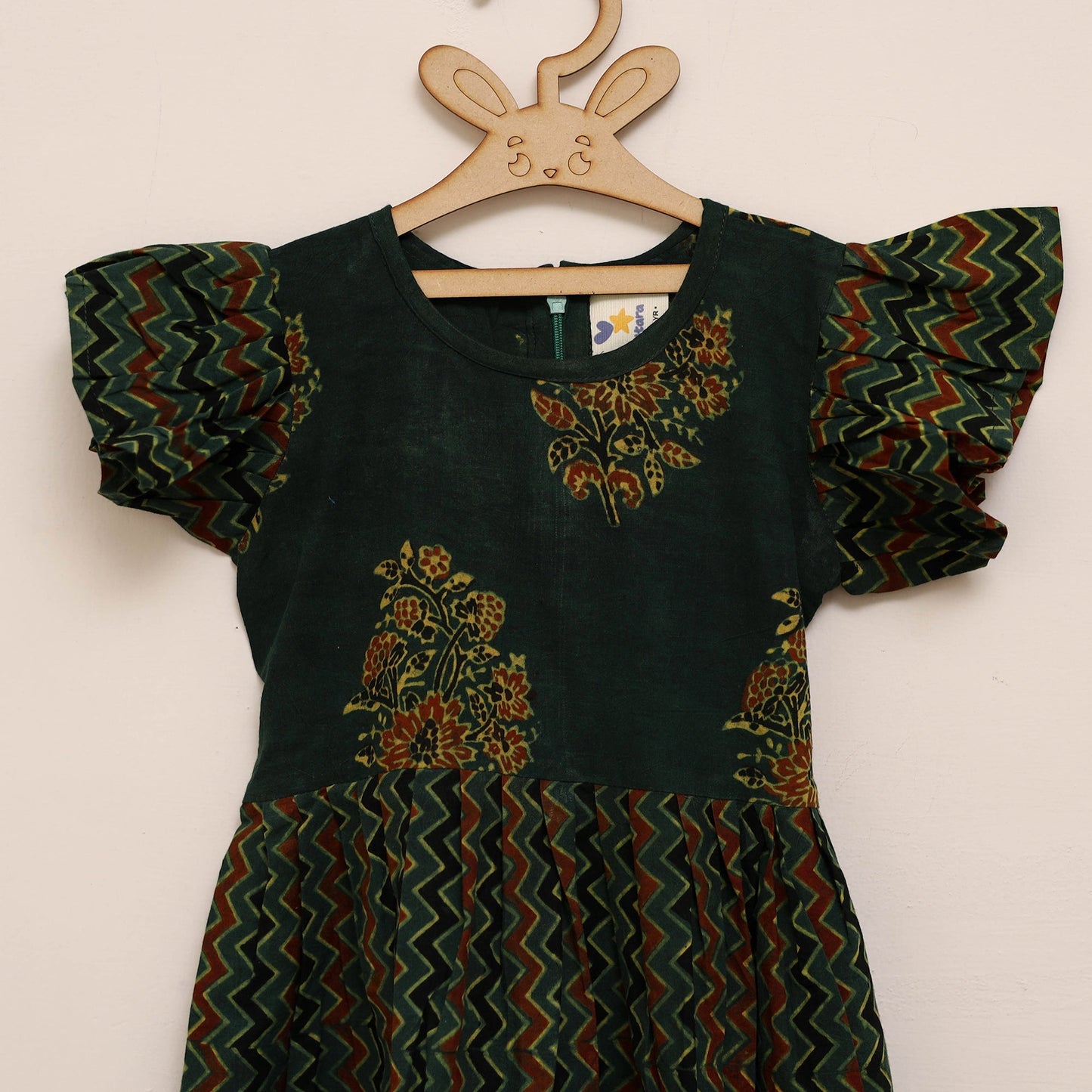 Girls pure cotton ajrakh hand block print frock dress (2-3