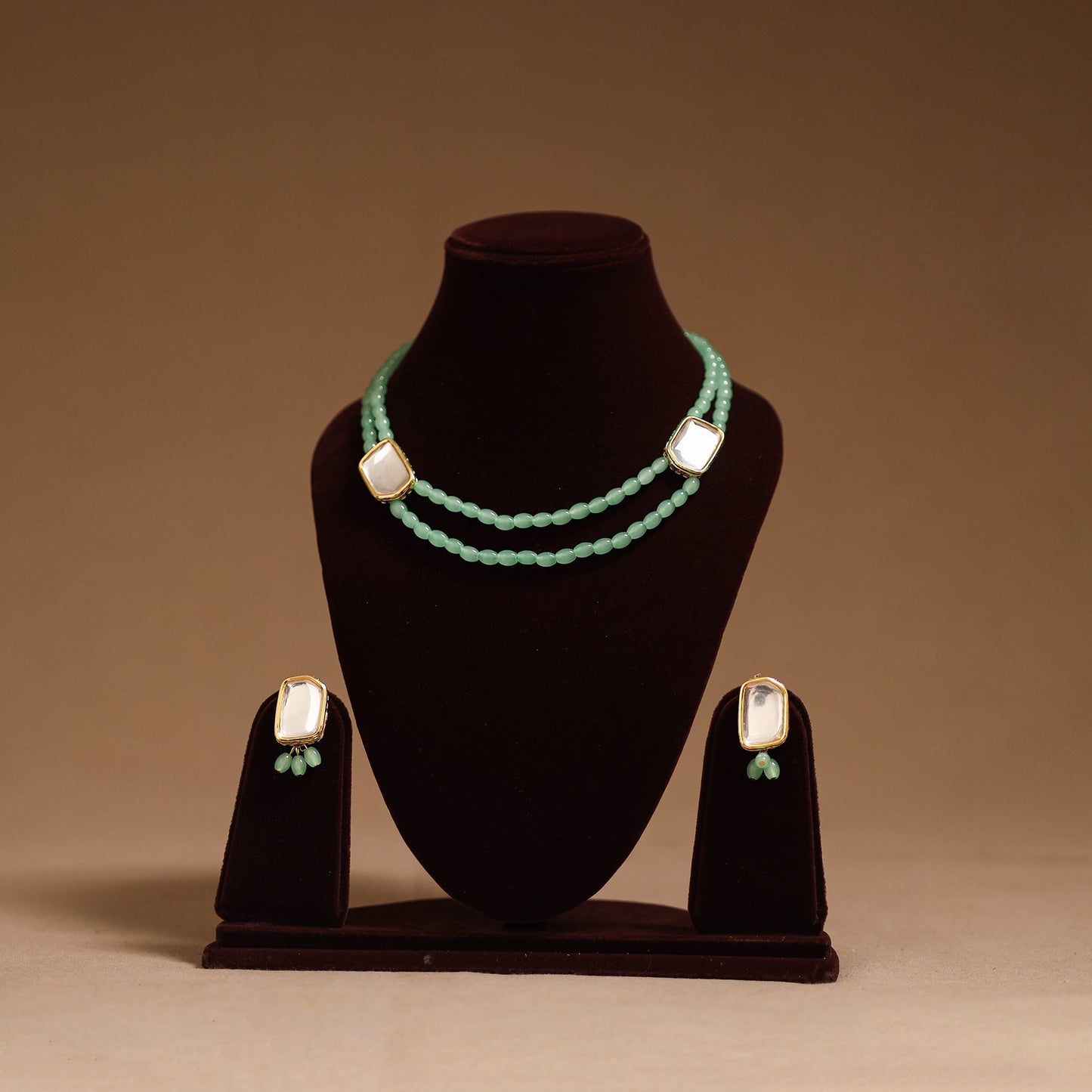Glass beads kundan work necklace set 57 - handcrafted