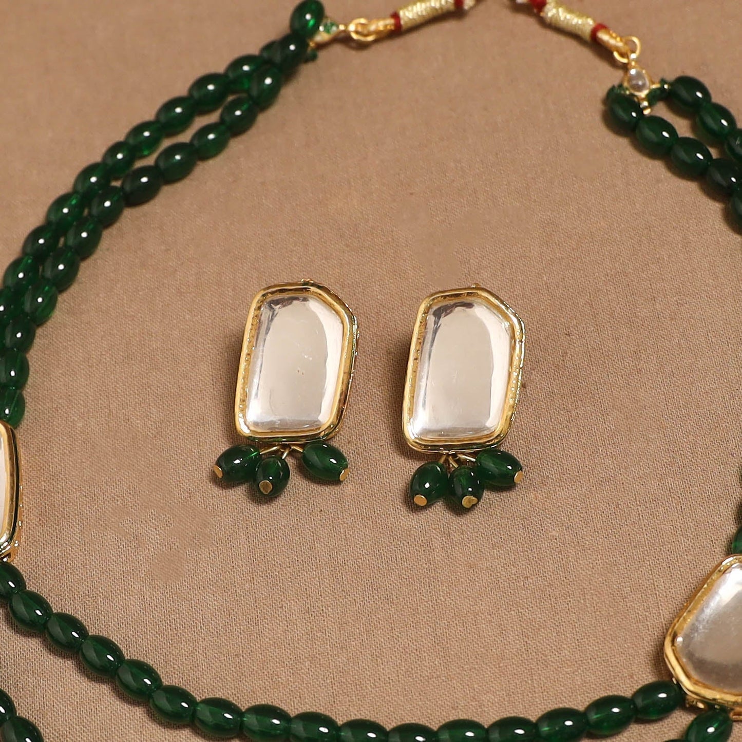 Glass beads kundan work necklace set 62 - handcrafted