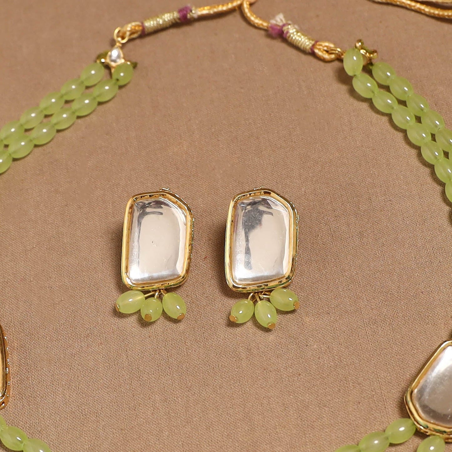Glass beads kundan work necklace set 69 - handcrafted
