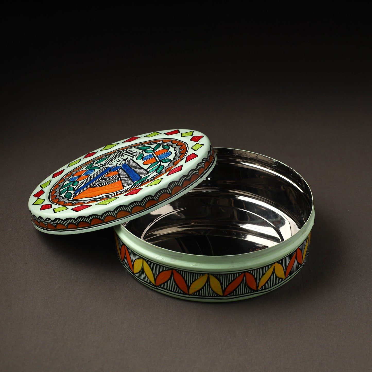 Godna Madhubani Handpainted Stainless Steel Casserole