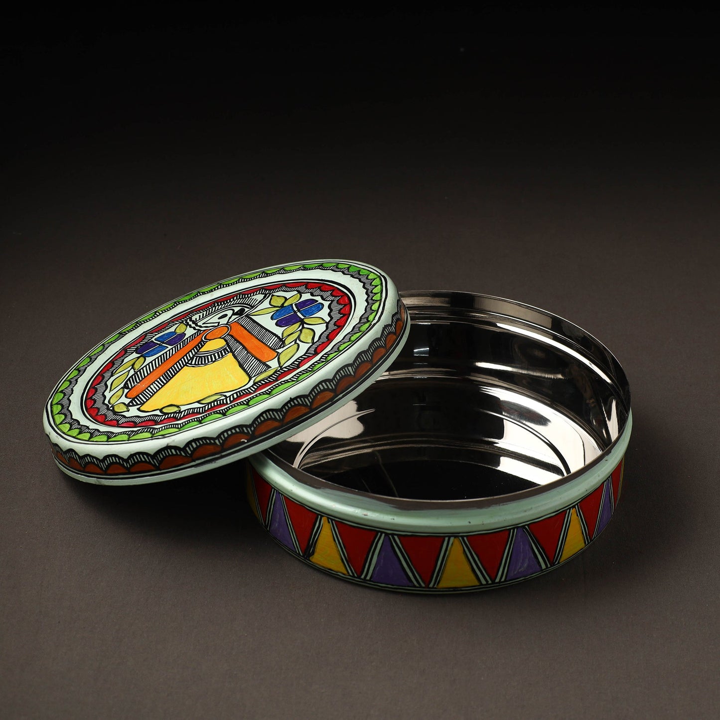 Godna Madhubani Handpainted Stainless Steel Casserole