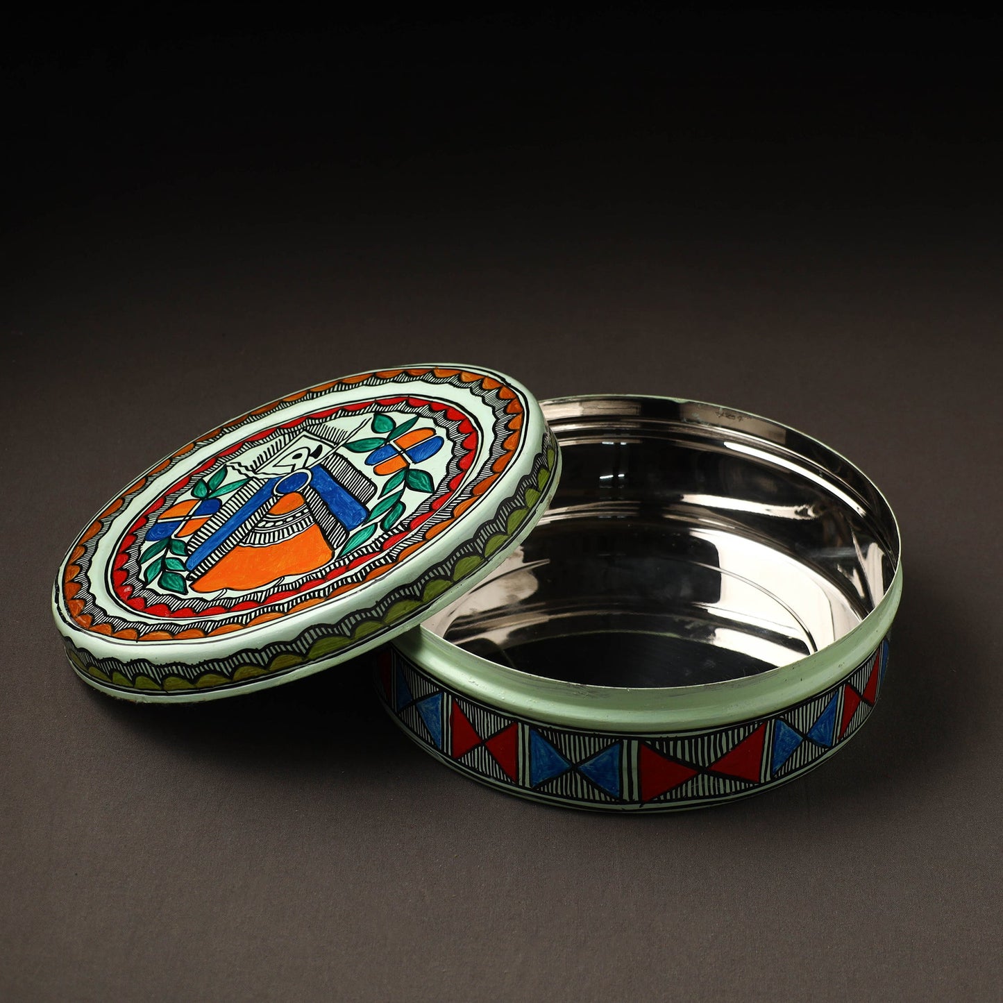 Godna Madhubani Handpainted Stainless Steel Casserole