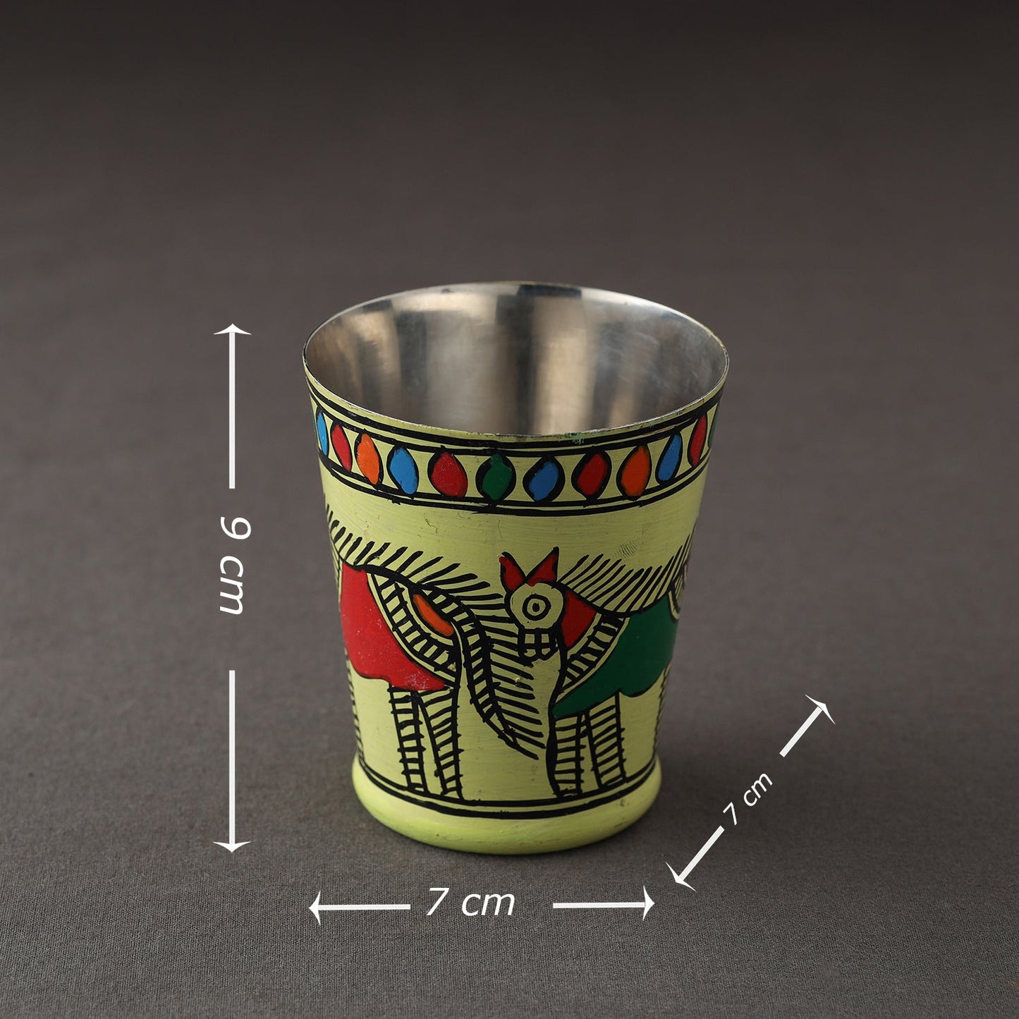 Godna Madhubani Green Handpainted Stainless Steel Glass