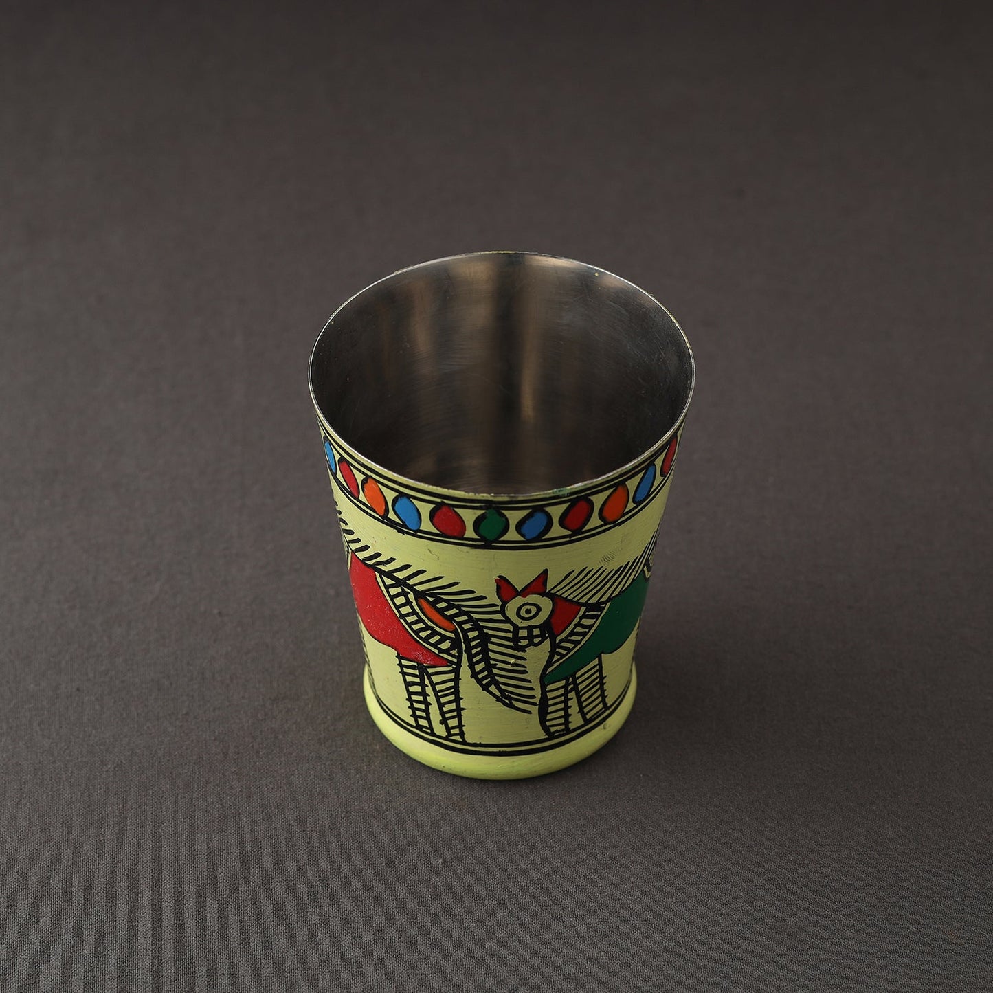 Godna Madhubani Green Handpainted Stainless Steel Glass