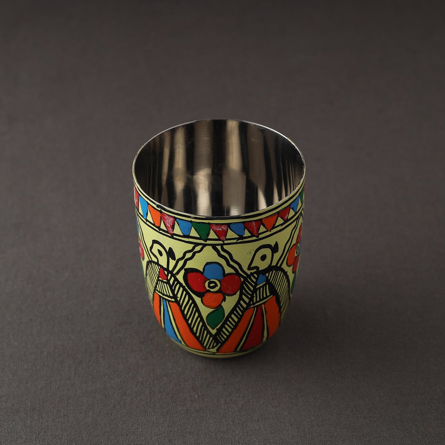 Godna Madhubani Green Handpainted Stainless Steel Glass