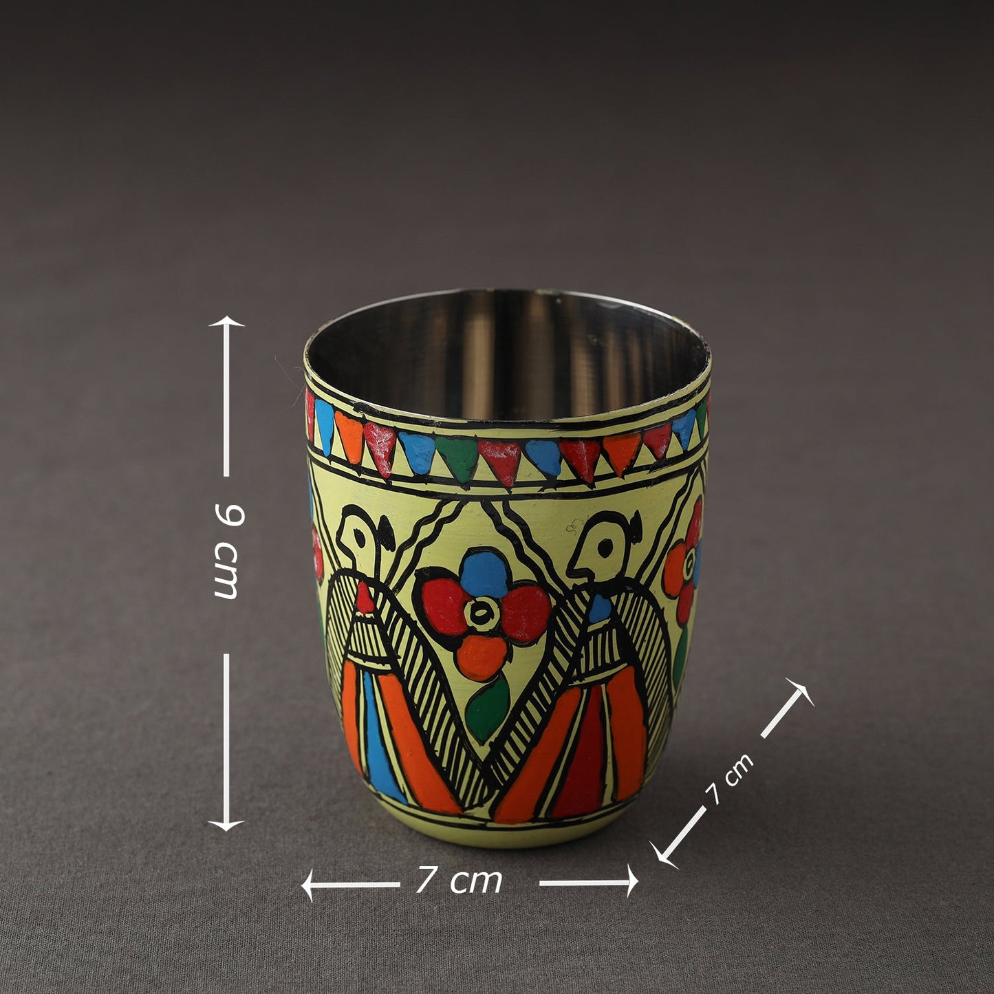 Godna Madhubani Green Handpainted Stainless Steel Glass