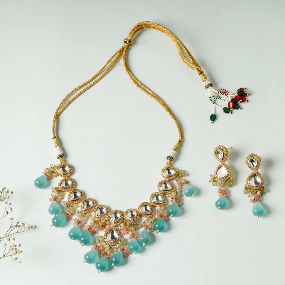 Golden Plated Brass Kundan & Stones Necklace Set
