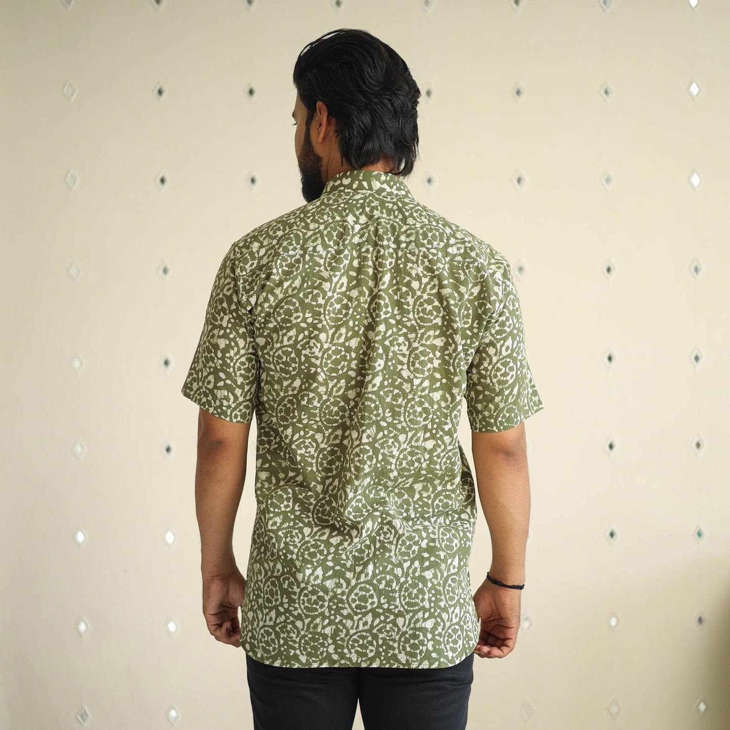 Half Sleeve Cotton Men Hand Batik Print Shirt