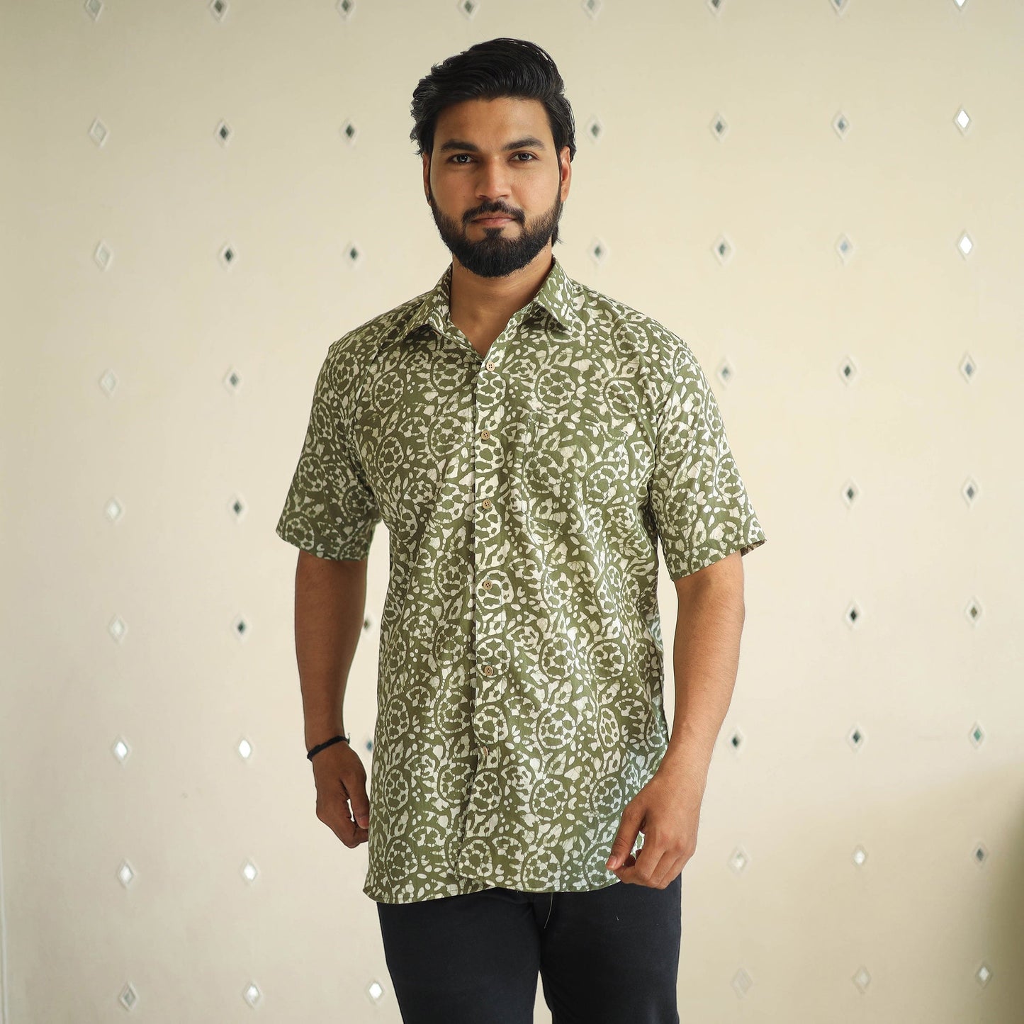 Half Sleeve Cotton Men Hand Batik Print Shirt
