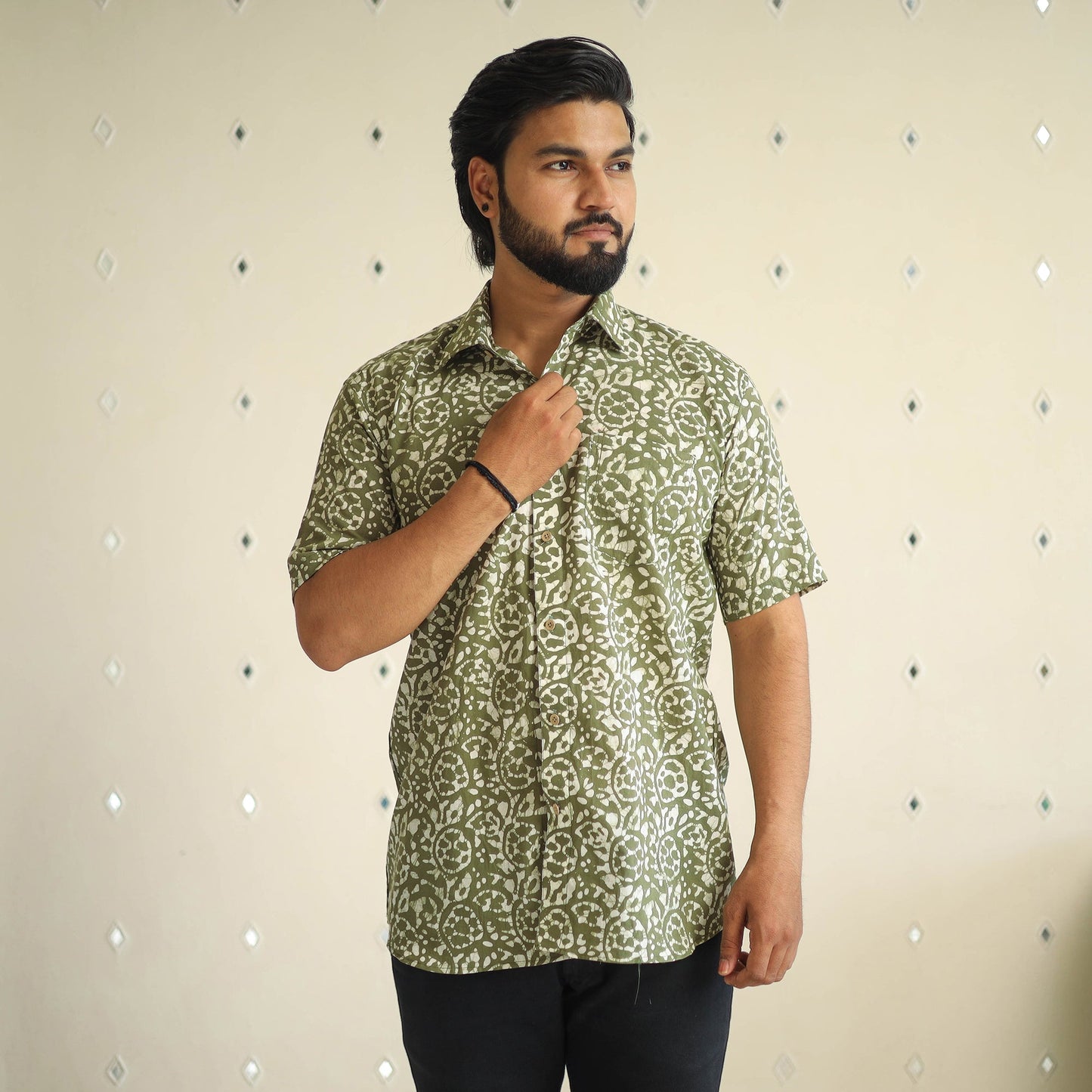 Half Sleeve Cotton Men Hand Batik Print Shirt