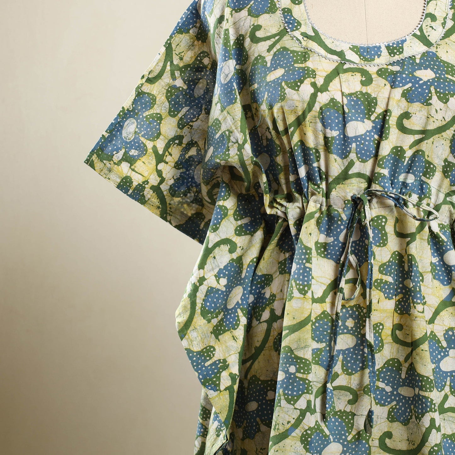 Buy Green Hand Batik Print Cotton Kaftan