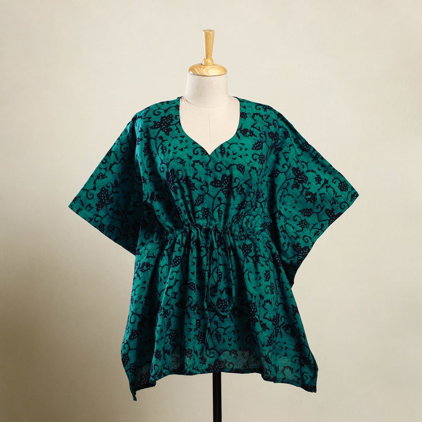 Green Hand Batik Print Cotton Kaftan