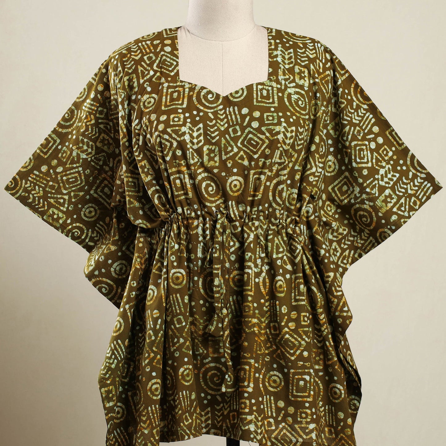 Buy Green Hand Batik Print Cotton Kaftan