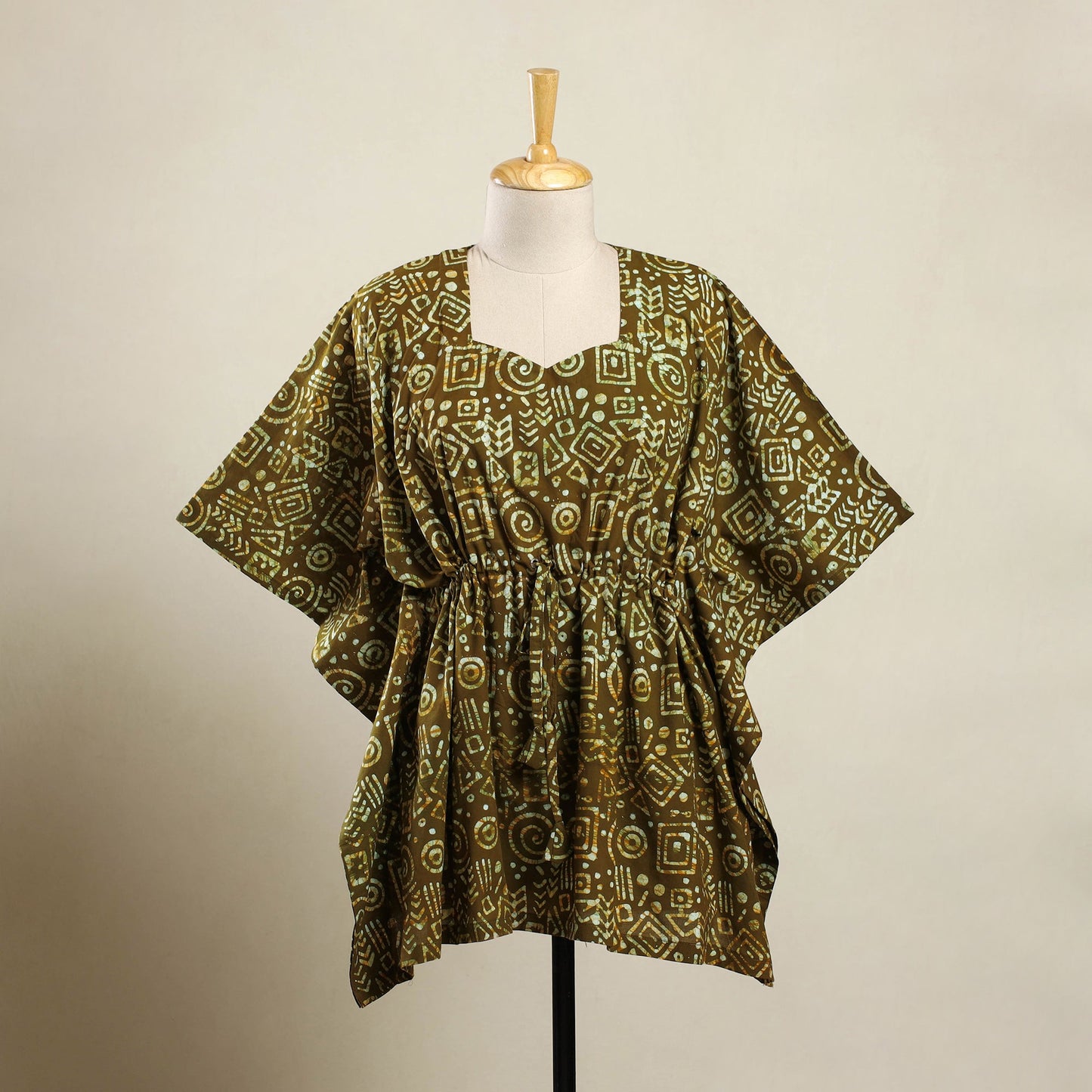 Buy Green Hand Batik Print Cotton Kaftan