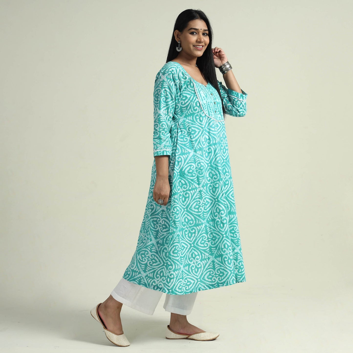 Hand Batik Printed Cotton Kurta with Palazzo Set
