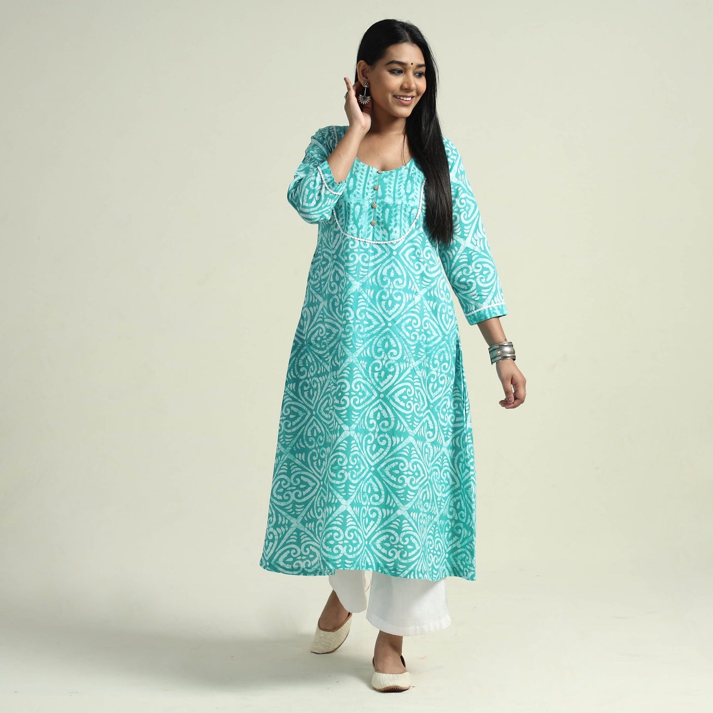 Hand Batik Printed Cotton Kurta with Palazzo Set