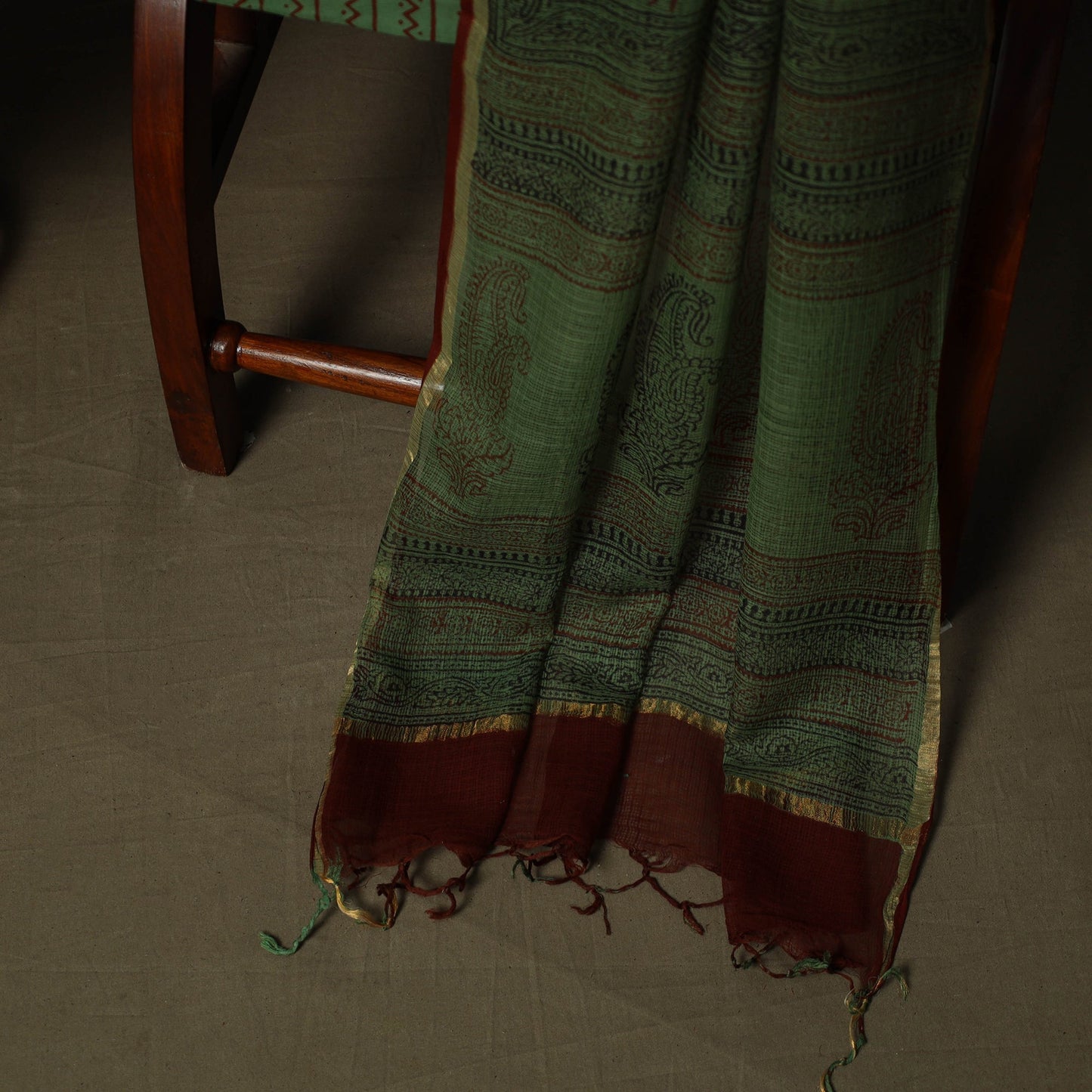 Hand block bagh print natural dyed kota doria cotton 3pc