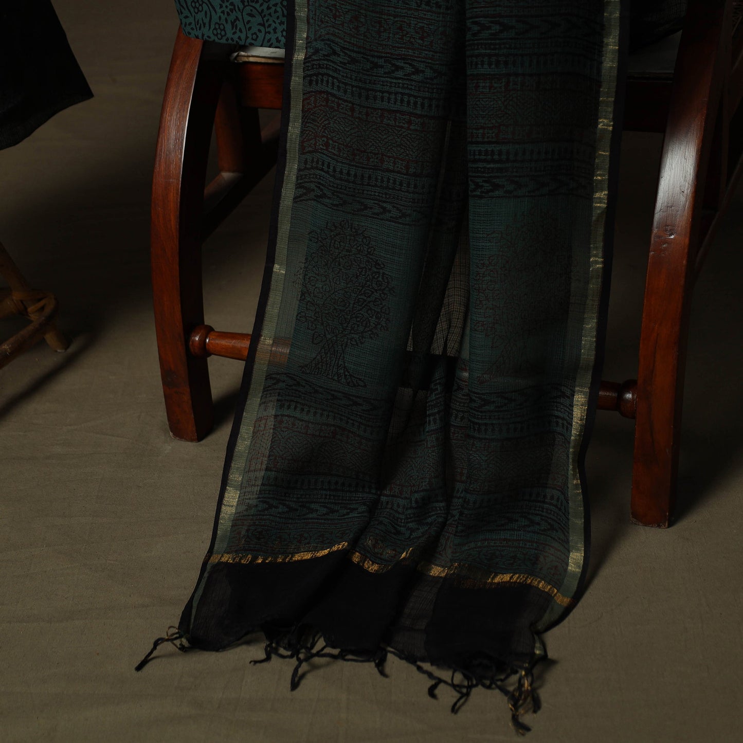 Hand block bagh print natural dyed kota doria cotton 3pc