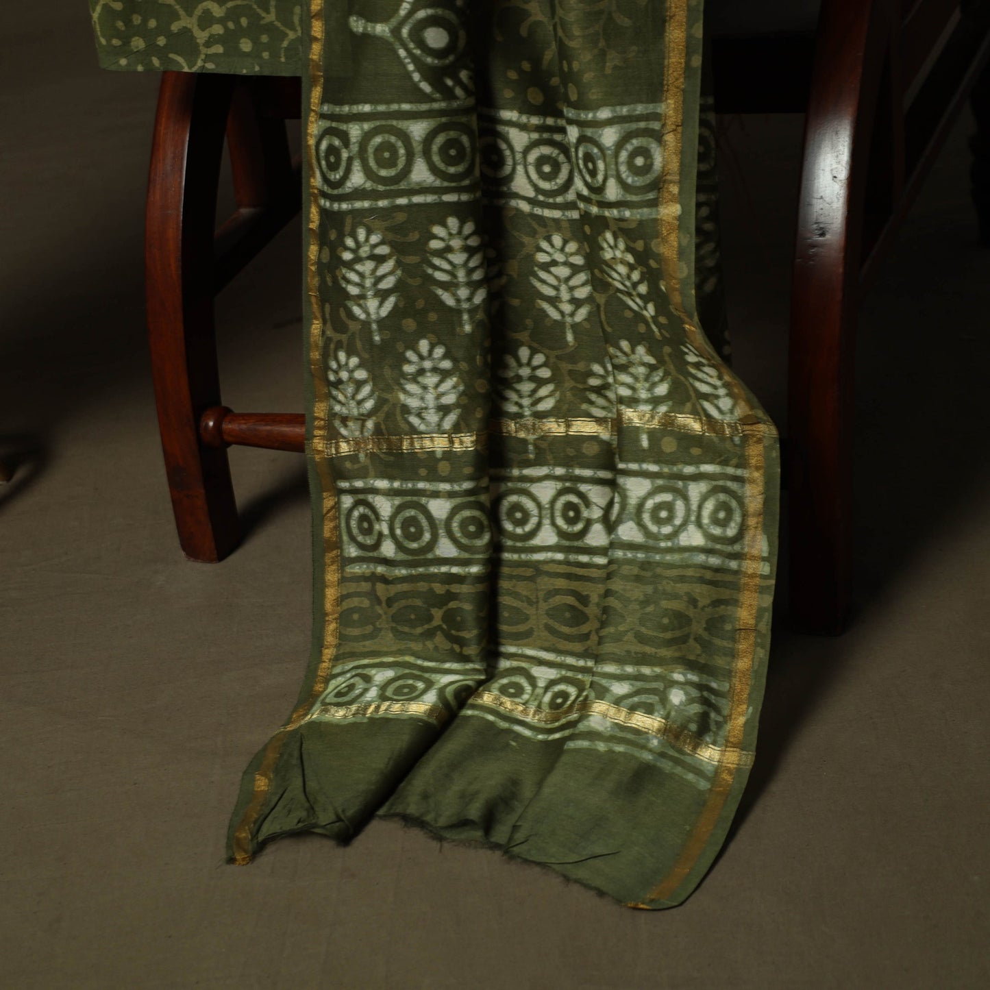 Hand block batik print chanderi silk 3pc unstitched dress