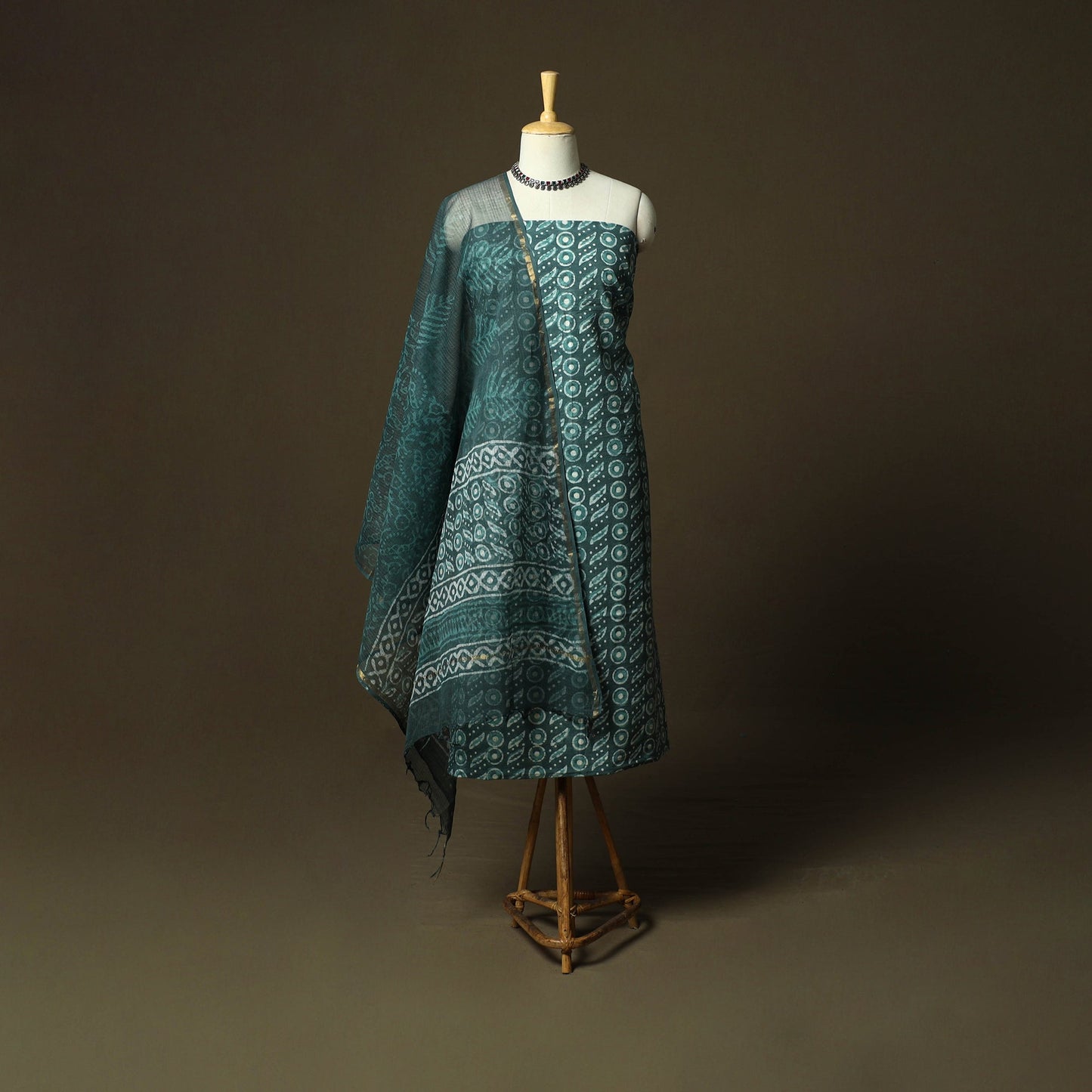 Hand block batik print cotton 3pc unstitched dress material