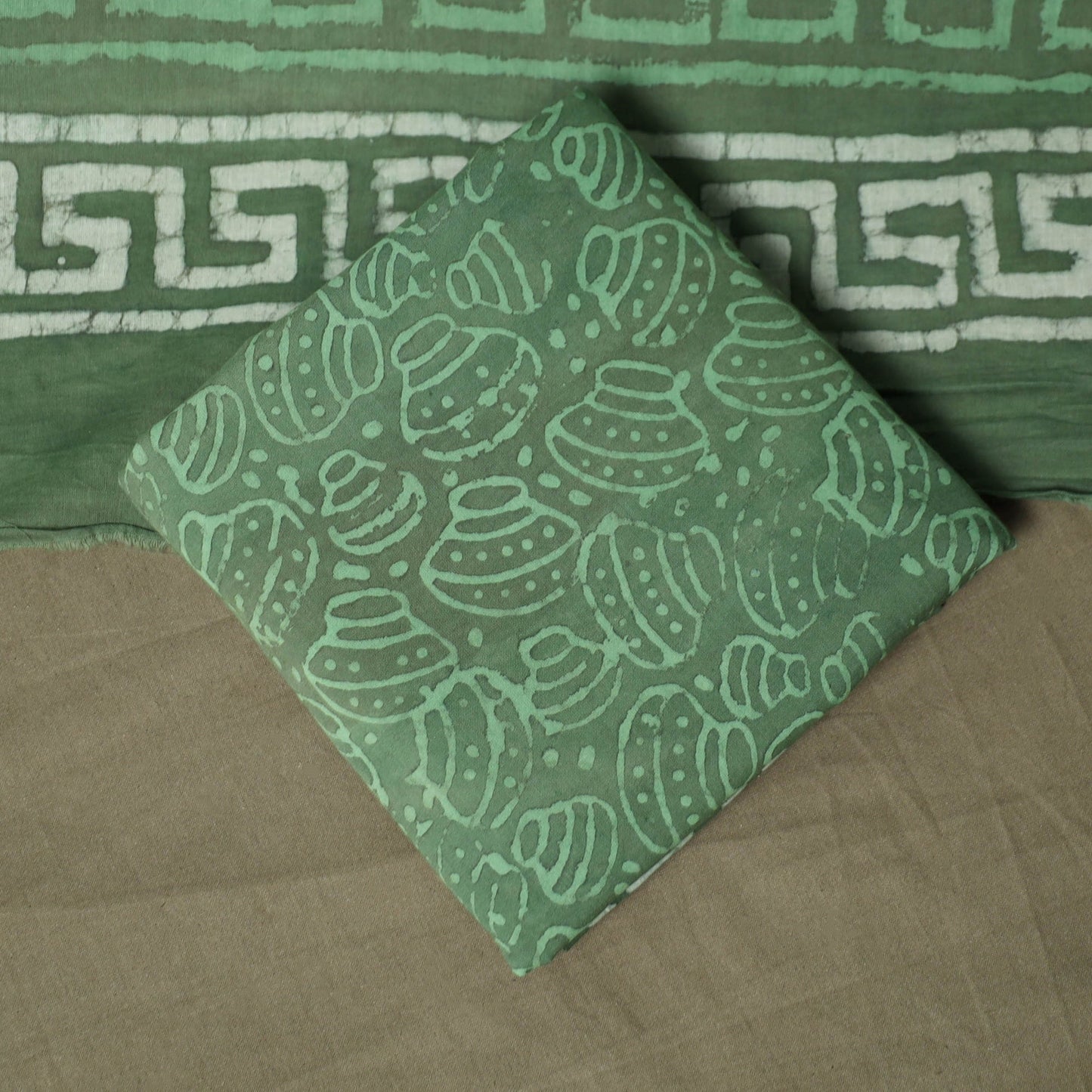 Hand block batik print cotton 3pc unstitched dress material