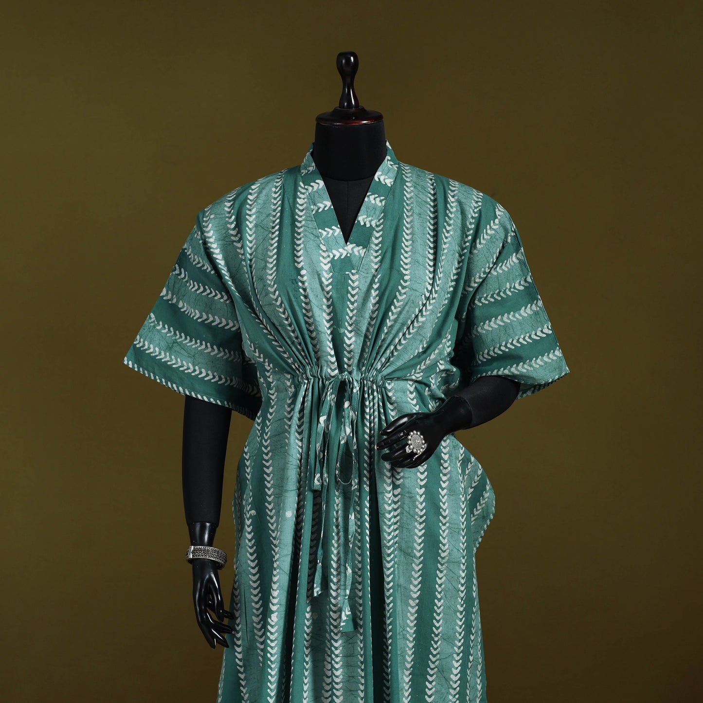 Hand batik cotton long kaftan 14 - handcrafted