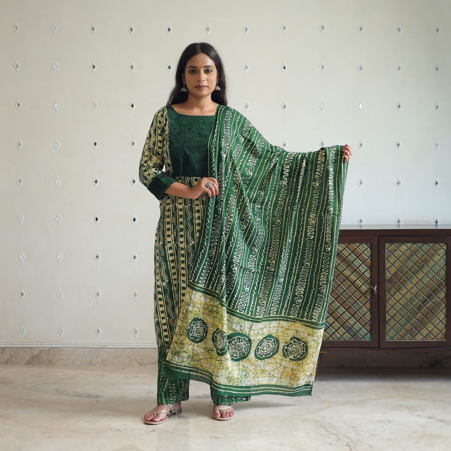 Buy Green Batik Print Kurti Set – Cotton Suit