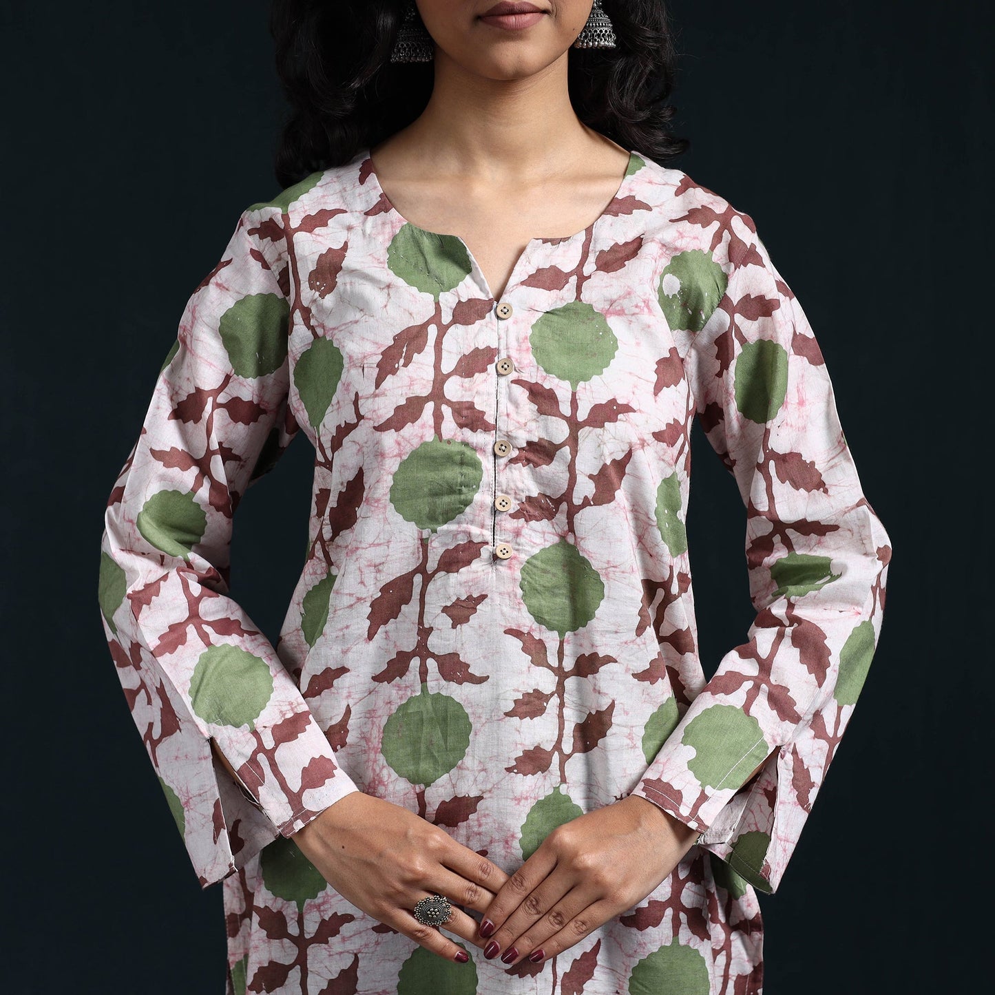 Hand batik cotton suit set with dupatta for women 06