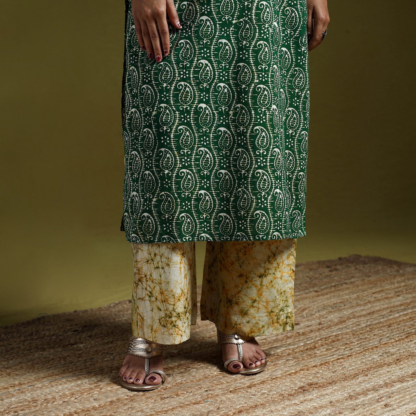Hand block batik print cotton suit set with dupatta